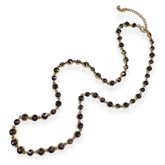 Vintage Amethyst Inlay Long Gold Tone Chain Necklace - Picture 1 of 8